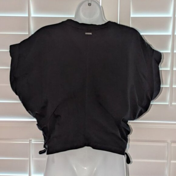 AllSaints Mira Crop Cuffed Short Sleeve Ruched Drawstring Mid-Drift Solid Tee L - Picture 5 of 6